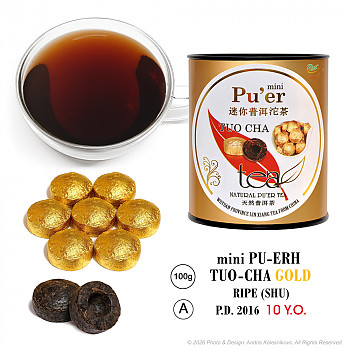 Puer mini TUO-CHA GOLD (Shu) A 10Y.O., PTm100g Puer tēja