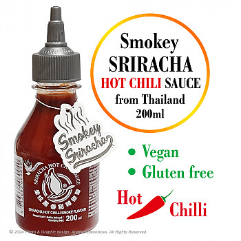 Sriracha HOT Chilli sayce Smokey, Srirača asā mērce ar kūpinājuma garšu, 200ml Mērce