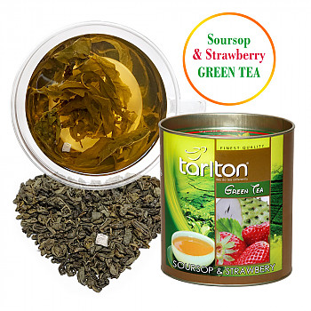 Цейлонский крупнолистовой зеленый чай - SOURSOP & STRAWBERRY - Саусеп (Сметанное яблоко) & Клубника 100г Зелёный чай