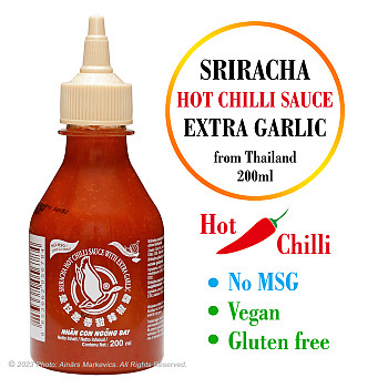 Sriracha (not MSG) HOT Chilli sauce with Extra Garlic, Шрирача острый соус чили с чесноком (без MSG), 200мл Соус