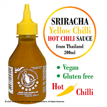 Sriracha HOT Chilli sauce from Yellow Chilli - asā mērce no Dzelteniem Čilli, 200ml Mērce